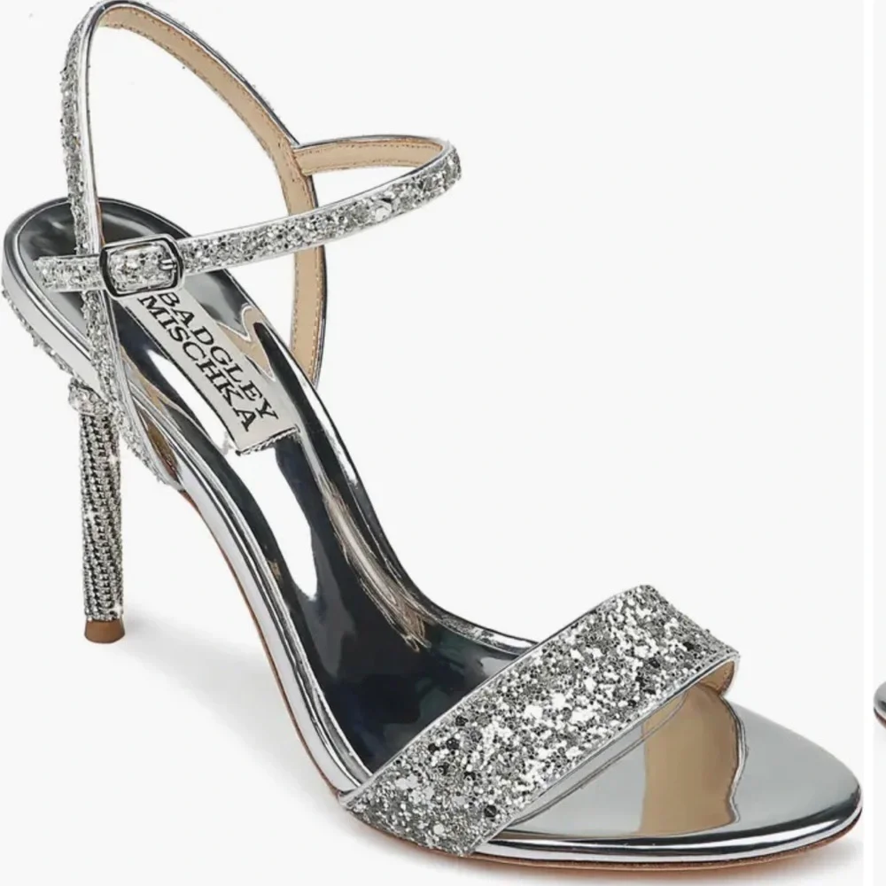Badgley Mischka Olympia Embellished Glitter Sandals Silver Size 11